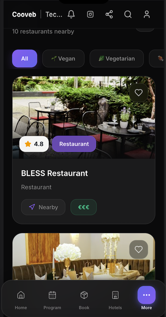 Attendee pod food booking preview