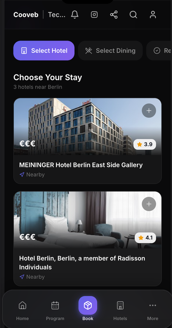 Attendee pod hotel booking preview