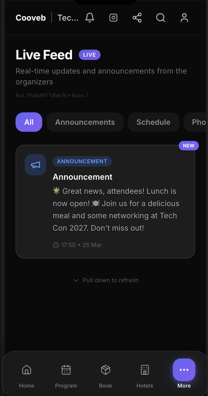 Attendee pod live feed preview